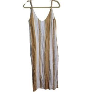 Thread & Supply Tan Ivory Striped Linen Blend Sleeveless Midi Maxi Dress Size S